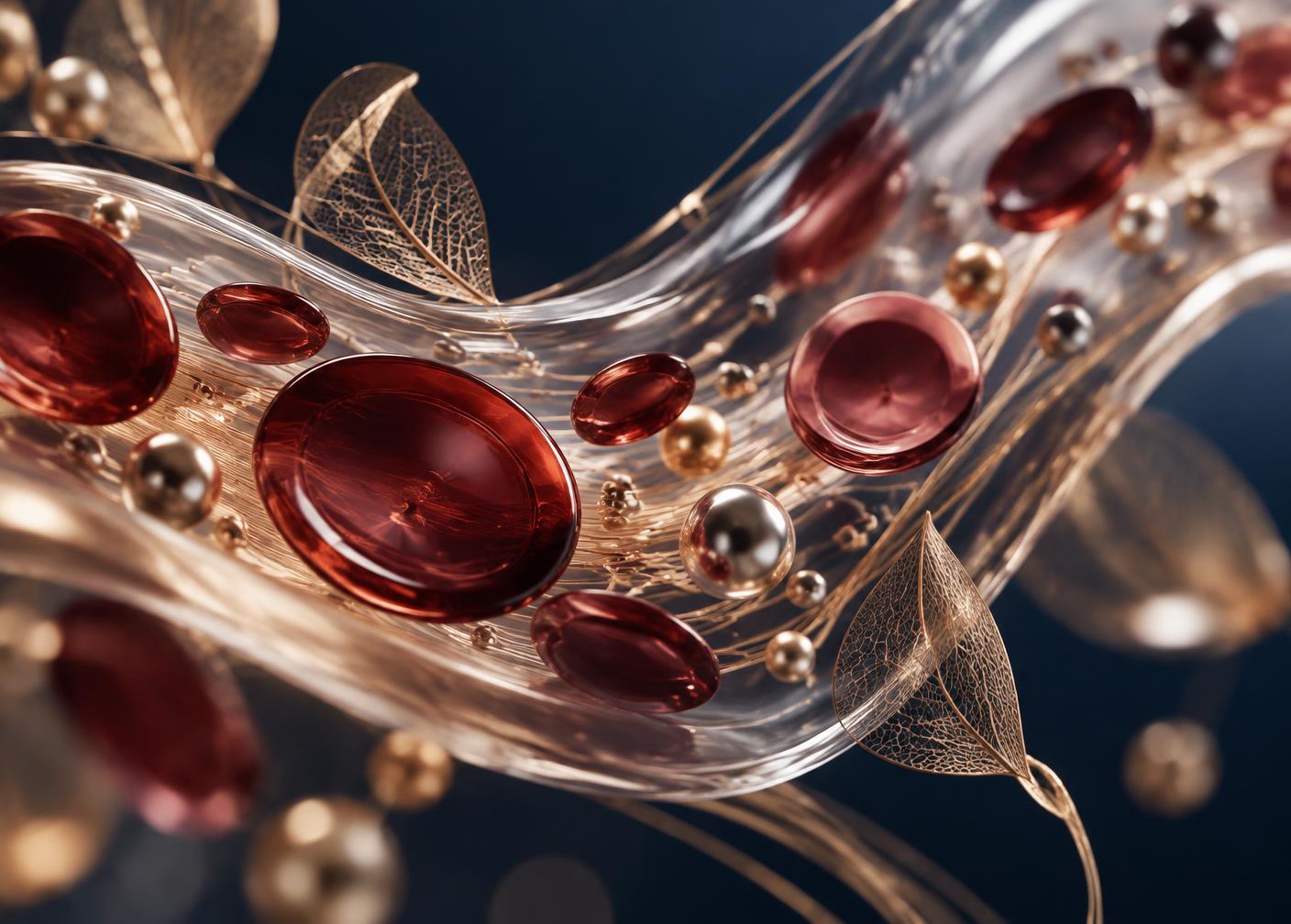 Abstract scientific visualization of iron, haemoglobin and oxygen transport